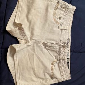 White miss me shorts
